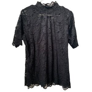 QVC Women’s Black Nylon Spandex Black Lace over Built-in Black Tank Top